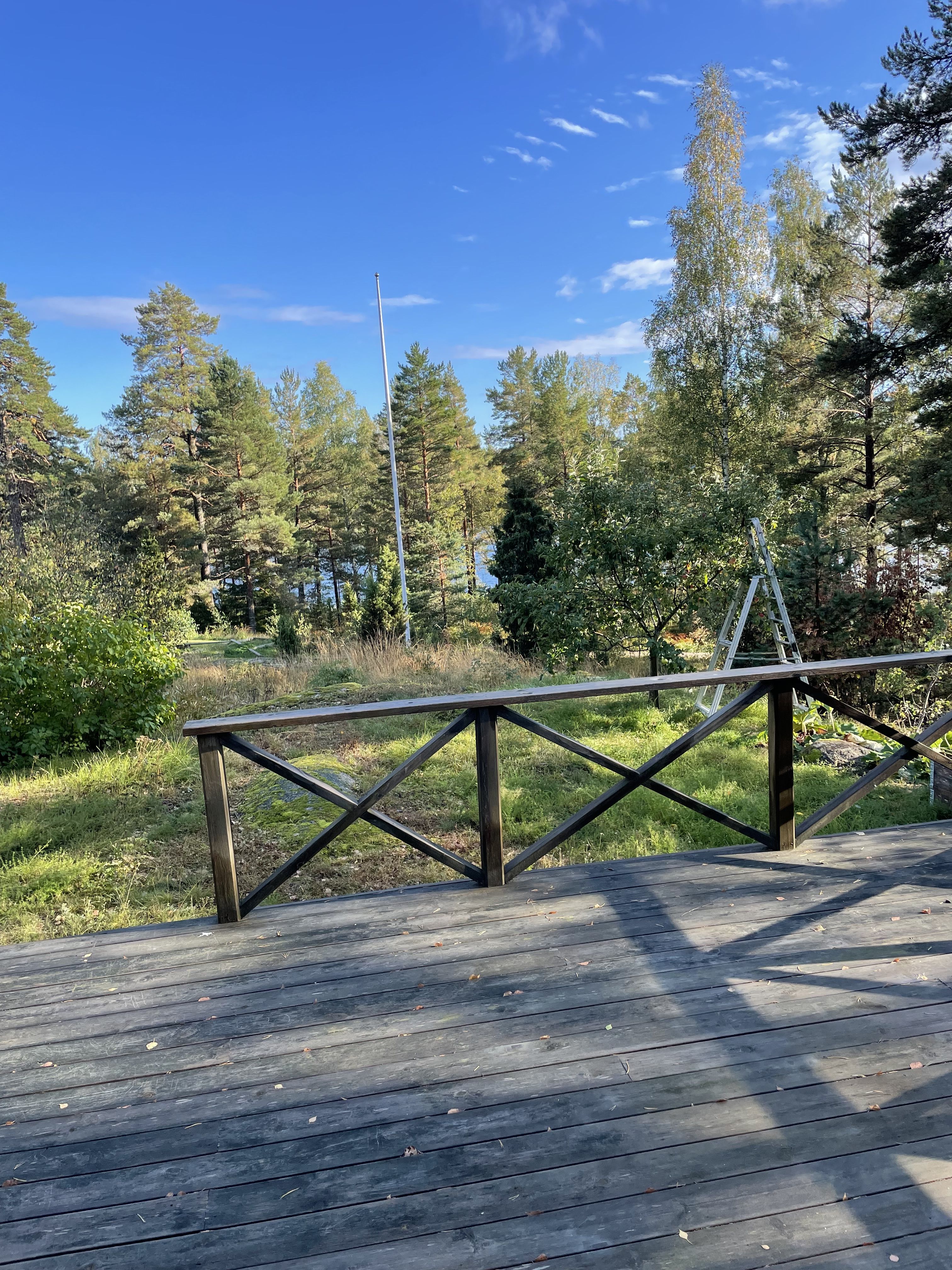 Fint litet hus vid skog och sjö.