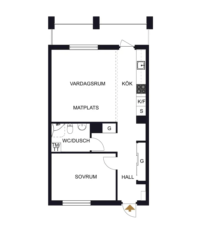 Ljus lägenhet med öppen planlösning på Ringstorp