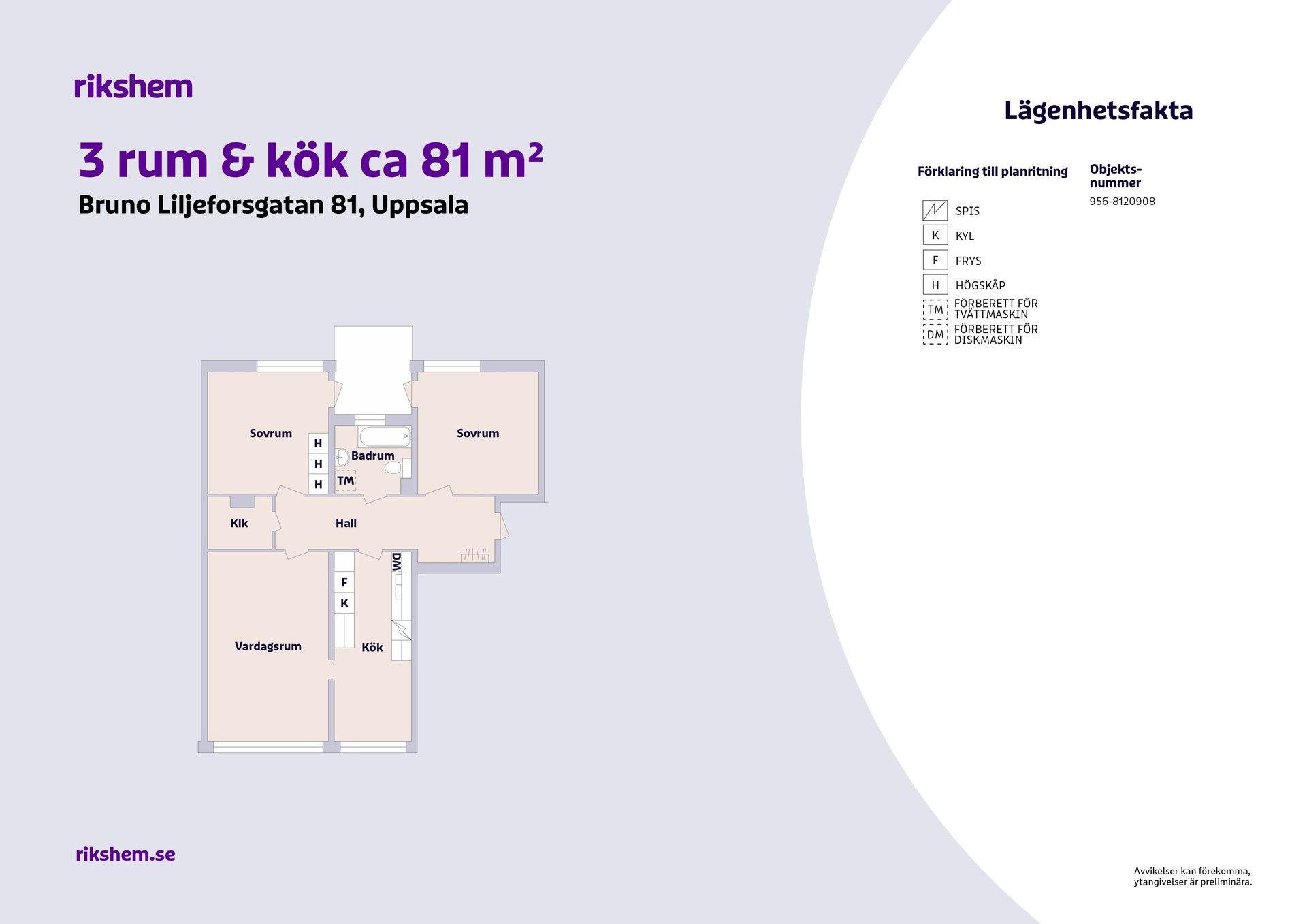 3 rums lägenhet i Uppsala