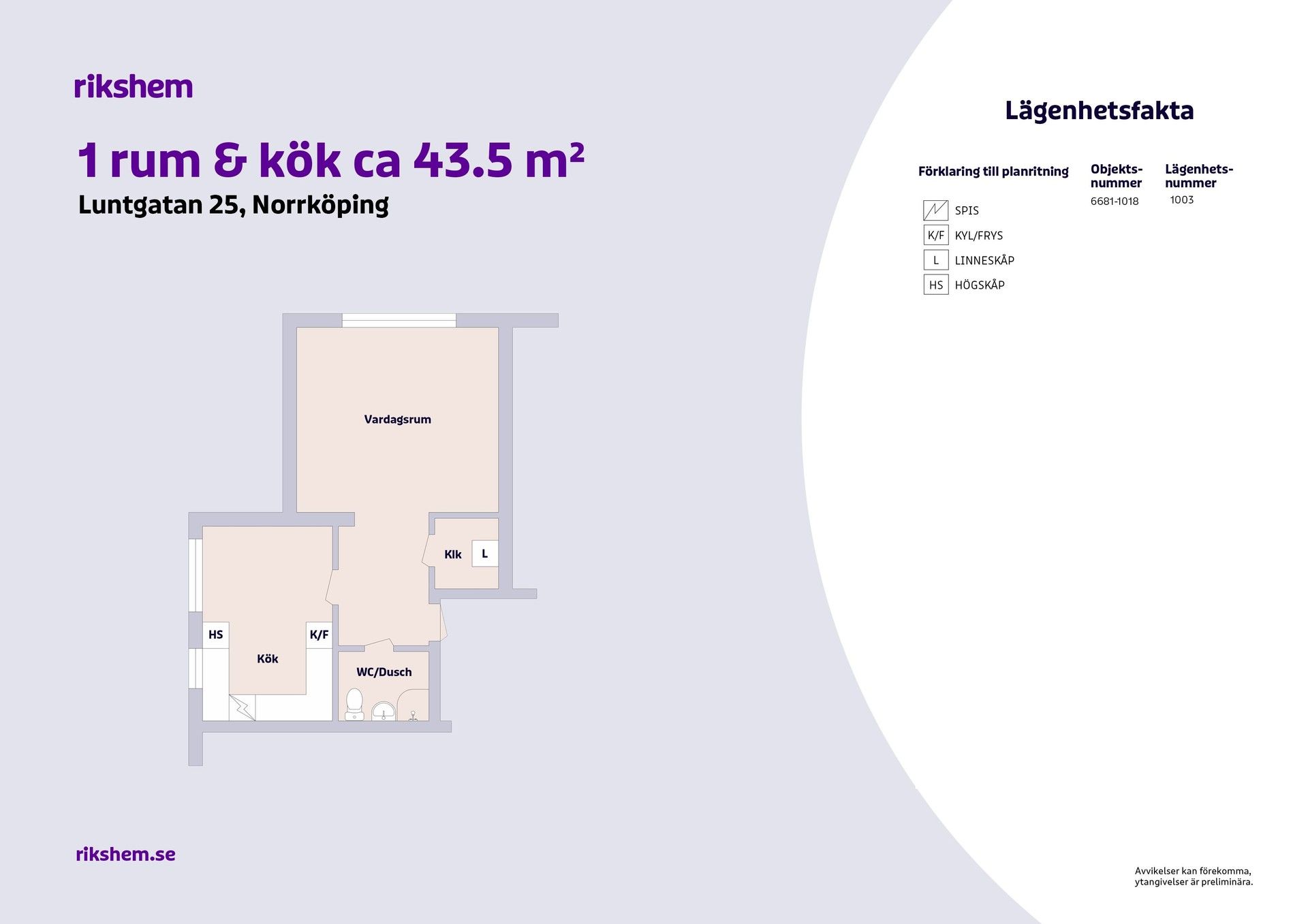 1 rums lägenhet i Norrköping 