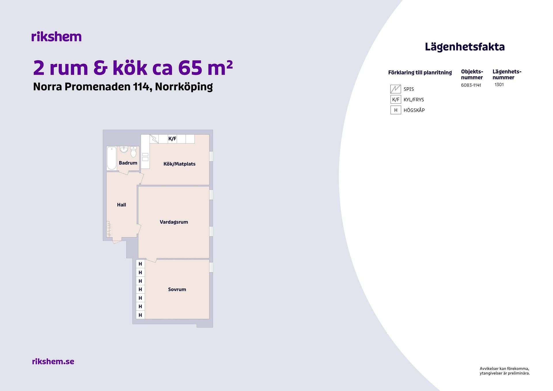 2 rums lägenhet i Norrköping 
