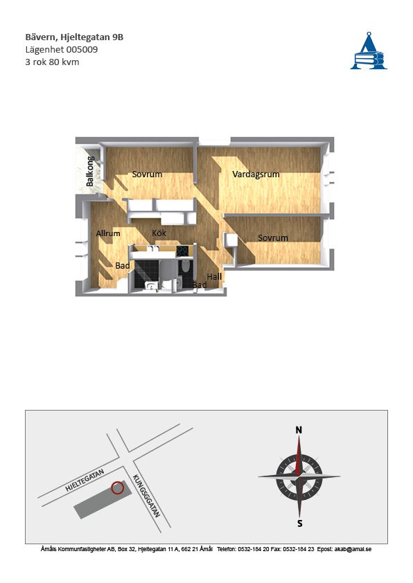3 rums lägenhet i Centralt