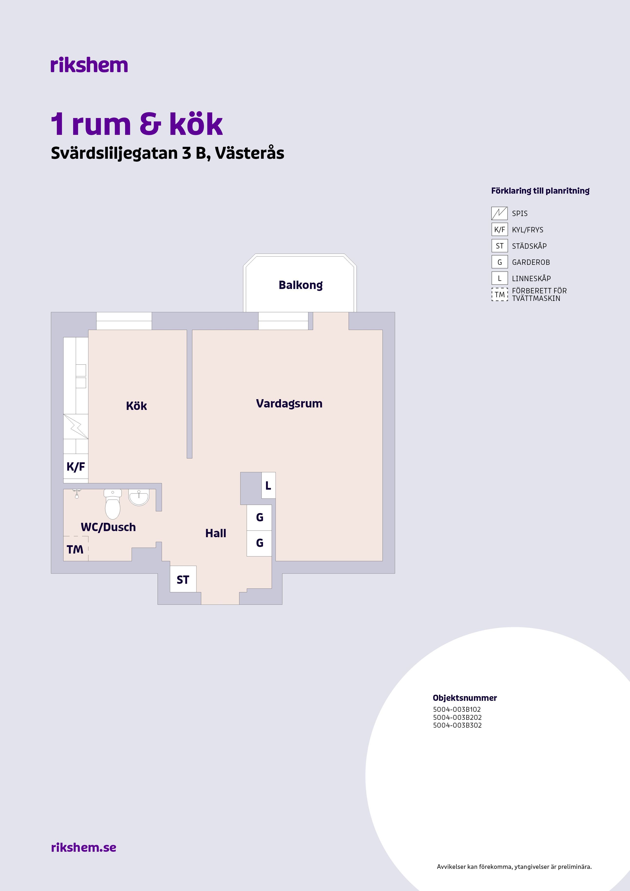 1 rums lägenhet i Västerås 