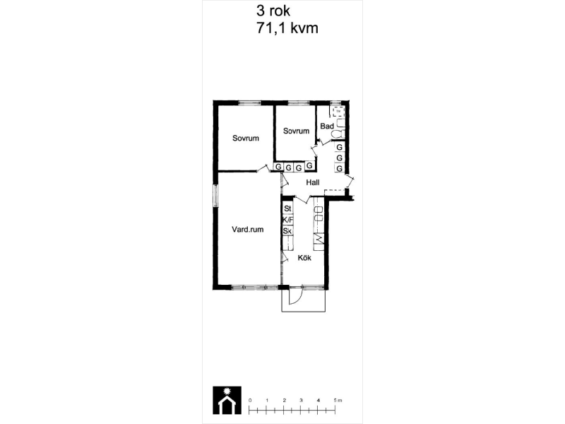 3 rums hus i KARLSTAD