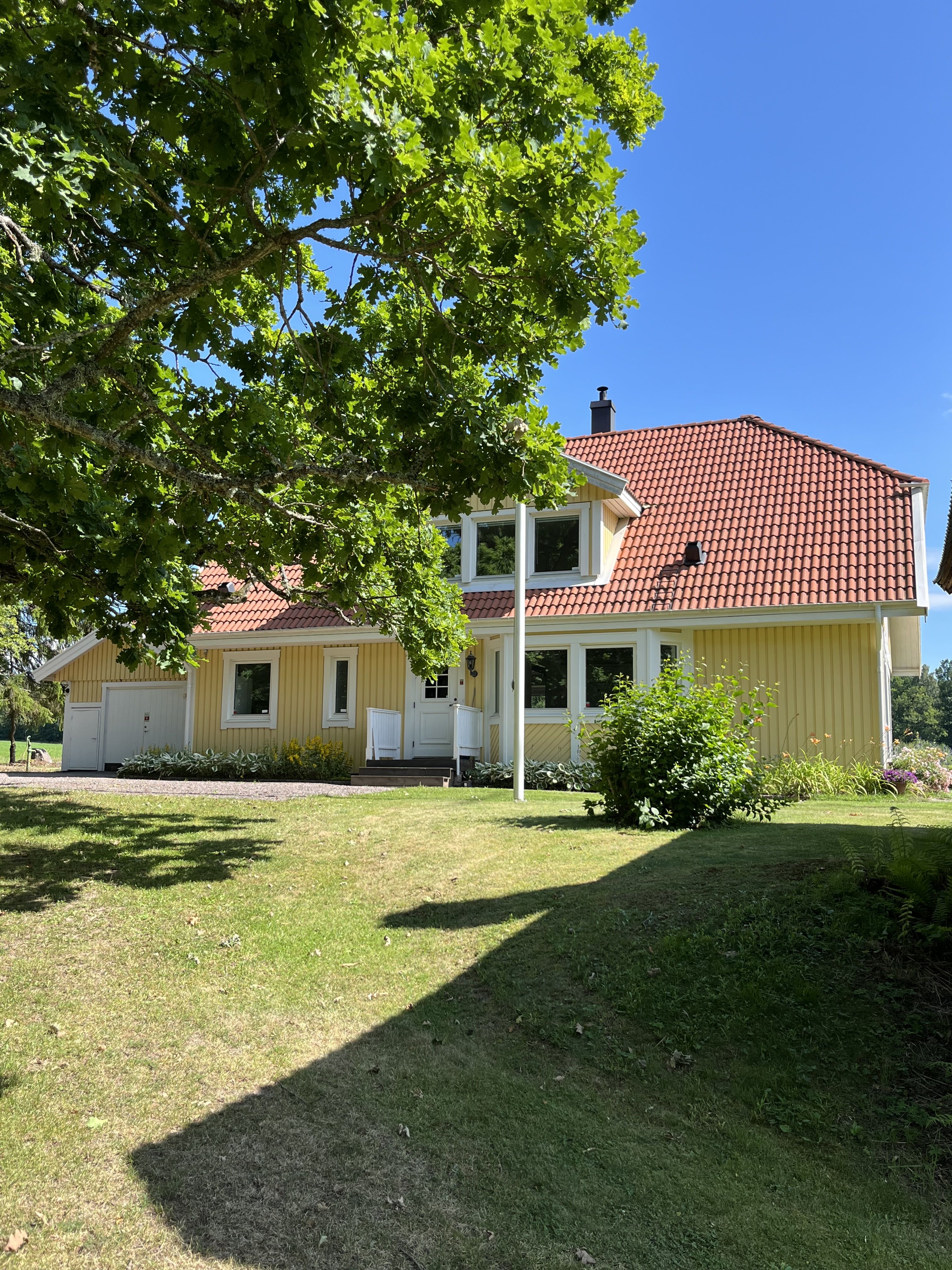 Hus i lantlig miljö, nära Vätterns strand vid Kärsbyån norr om Motala