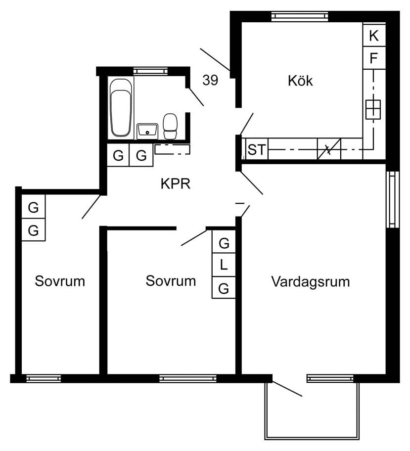 3 rums lägenhet i Lövånger