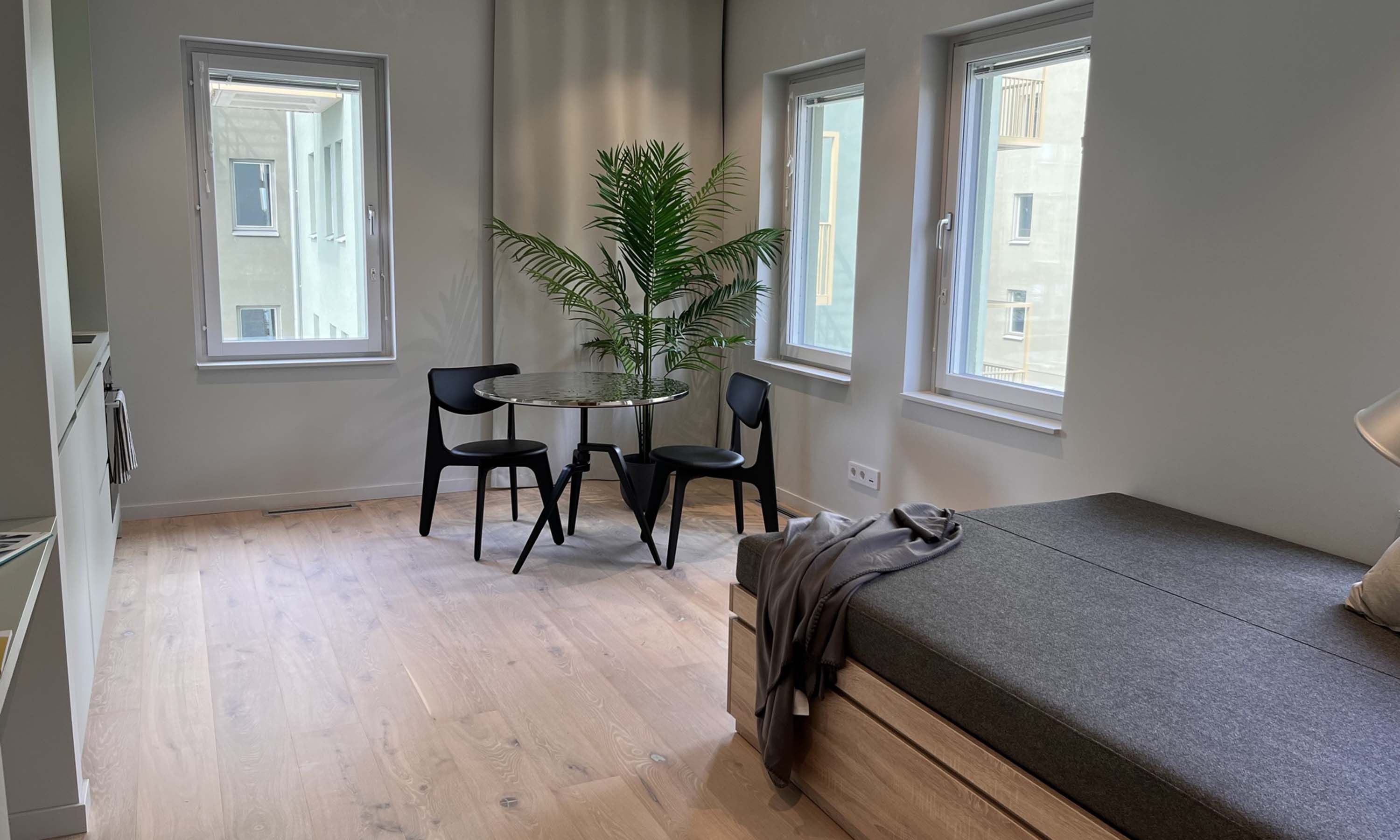 Möblerad och multifunktionell lägenhet med tillgång till flera gemensamma utrymmen