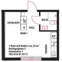 1 rum och kokvrå