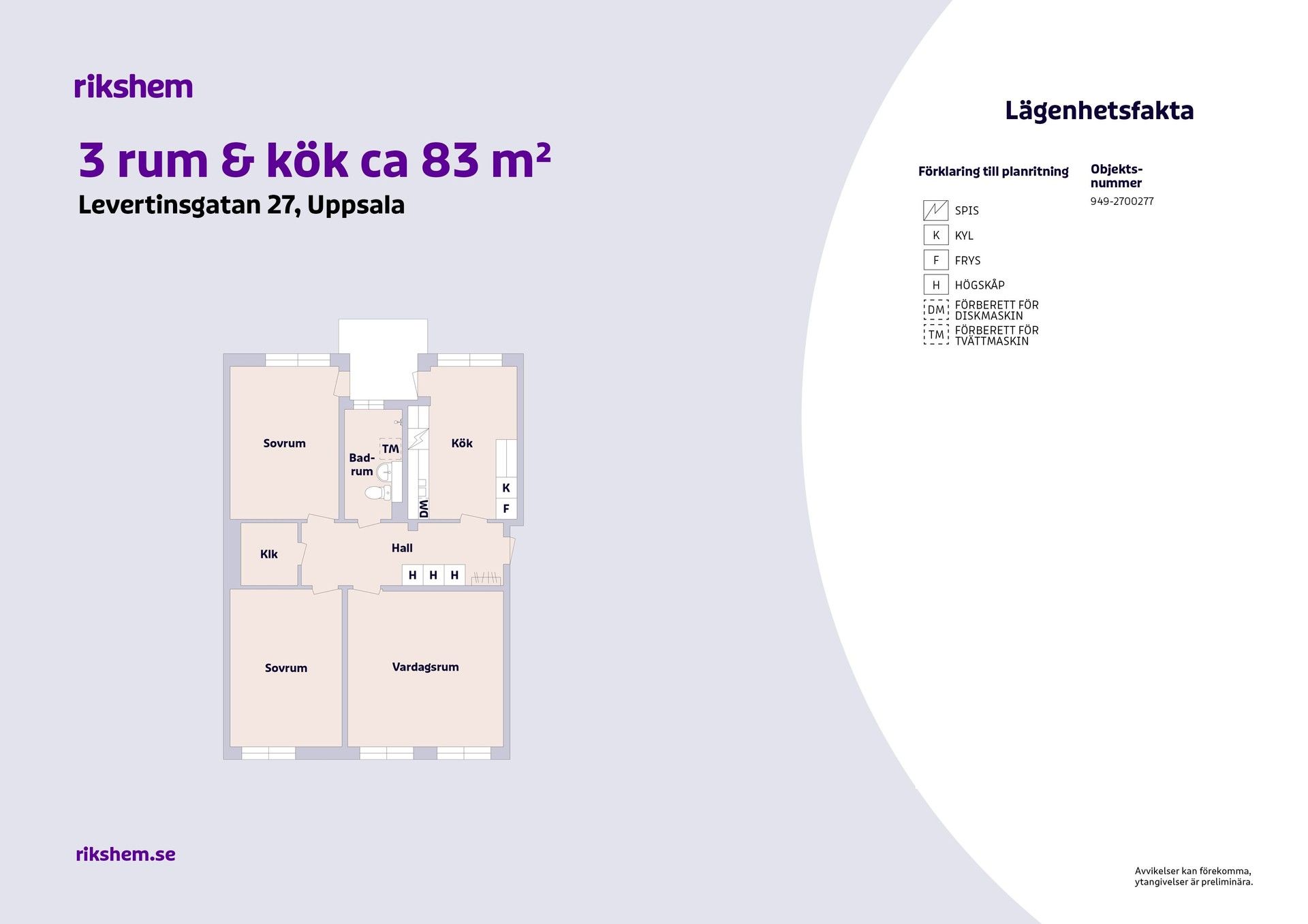 3 rums lägenhet i Uppsala