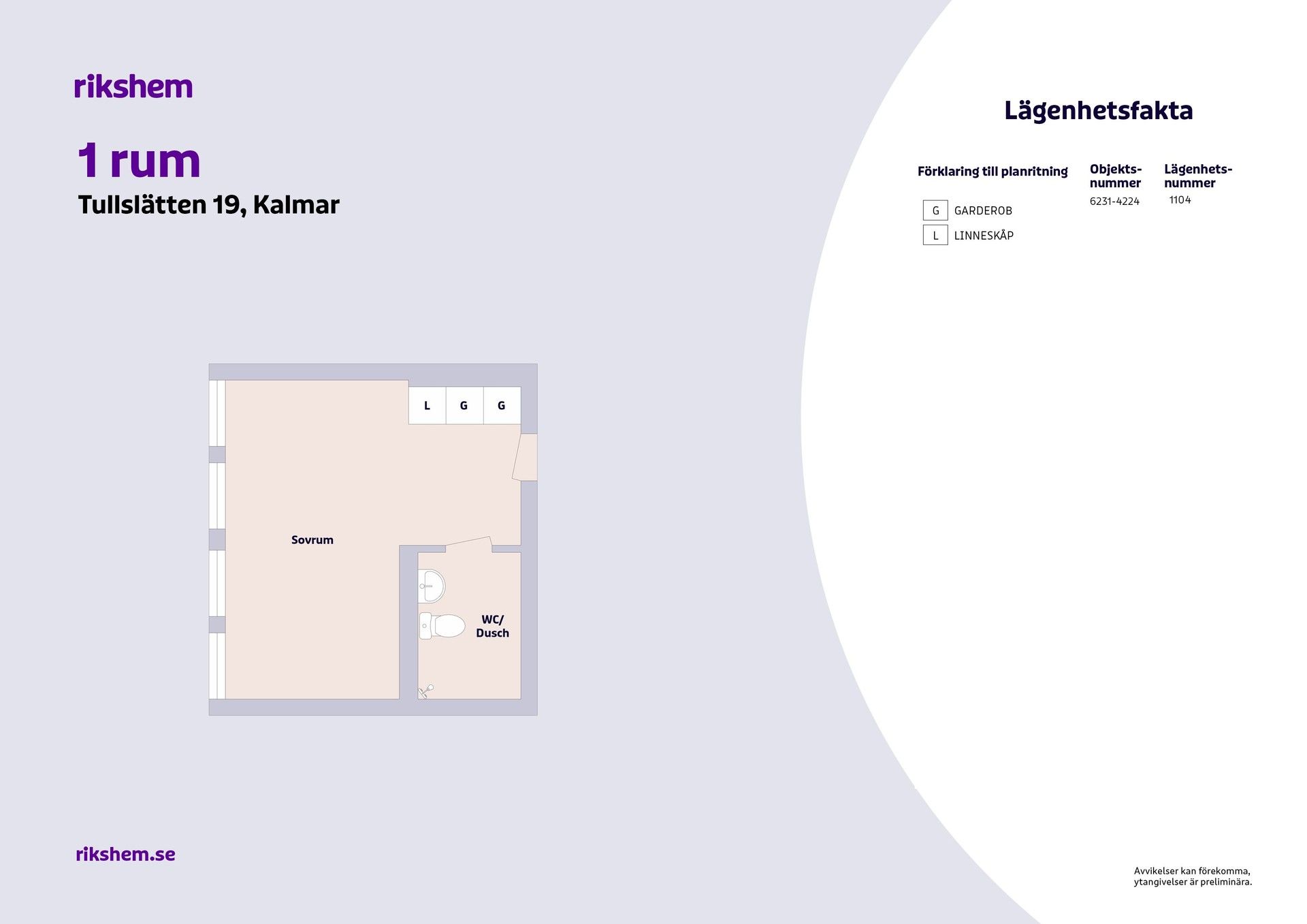 1 rums lägenhet i Kalmar 
